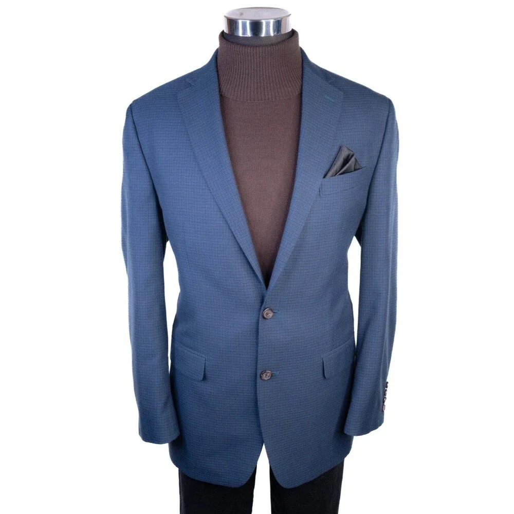 Ralph Lauren Mens Blazer Sz 42L Sport Coat Jacket Poly Blend 2-Bttn Houndstooth